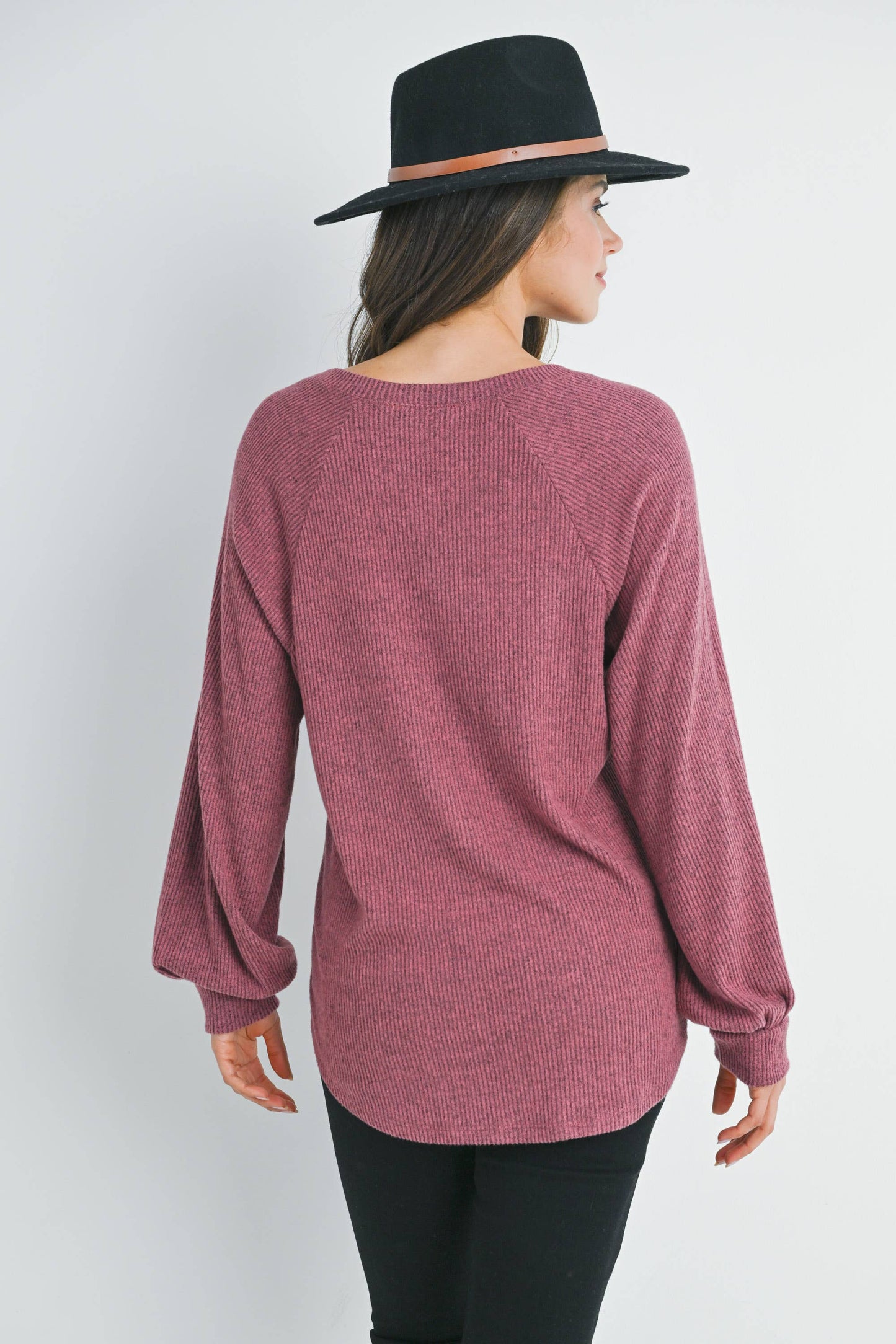 Ribbed V-Neck Long Sleeve Maternity Top