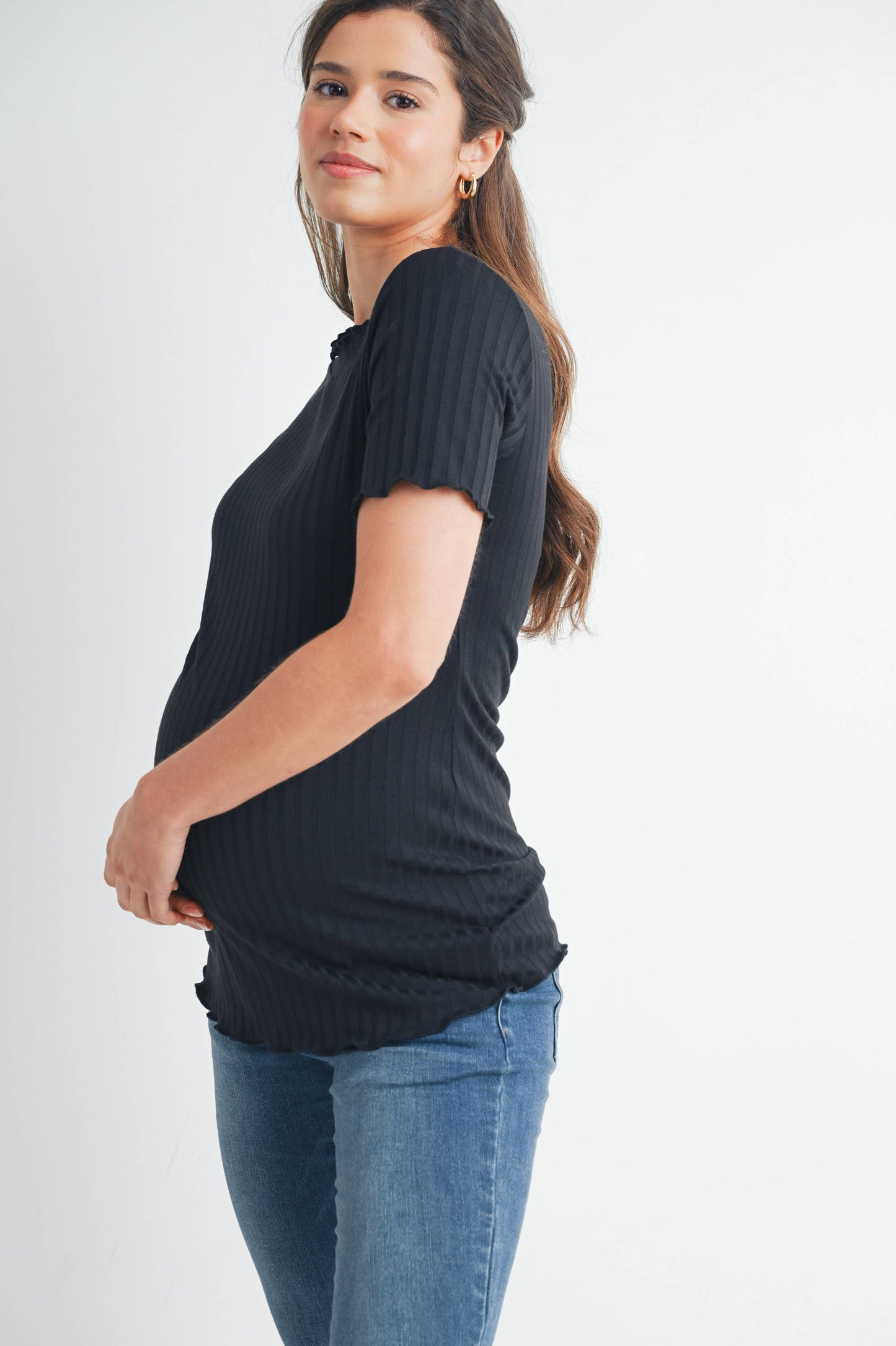 Ribbed Short Sleeve Maternity T-Shirt