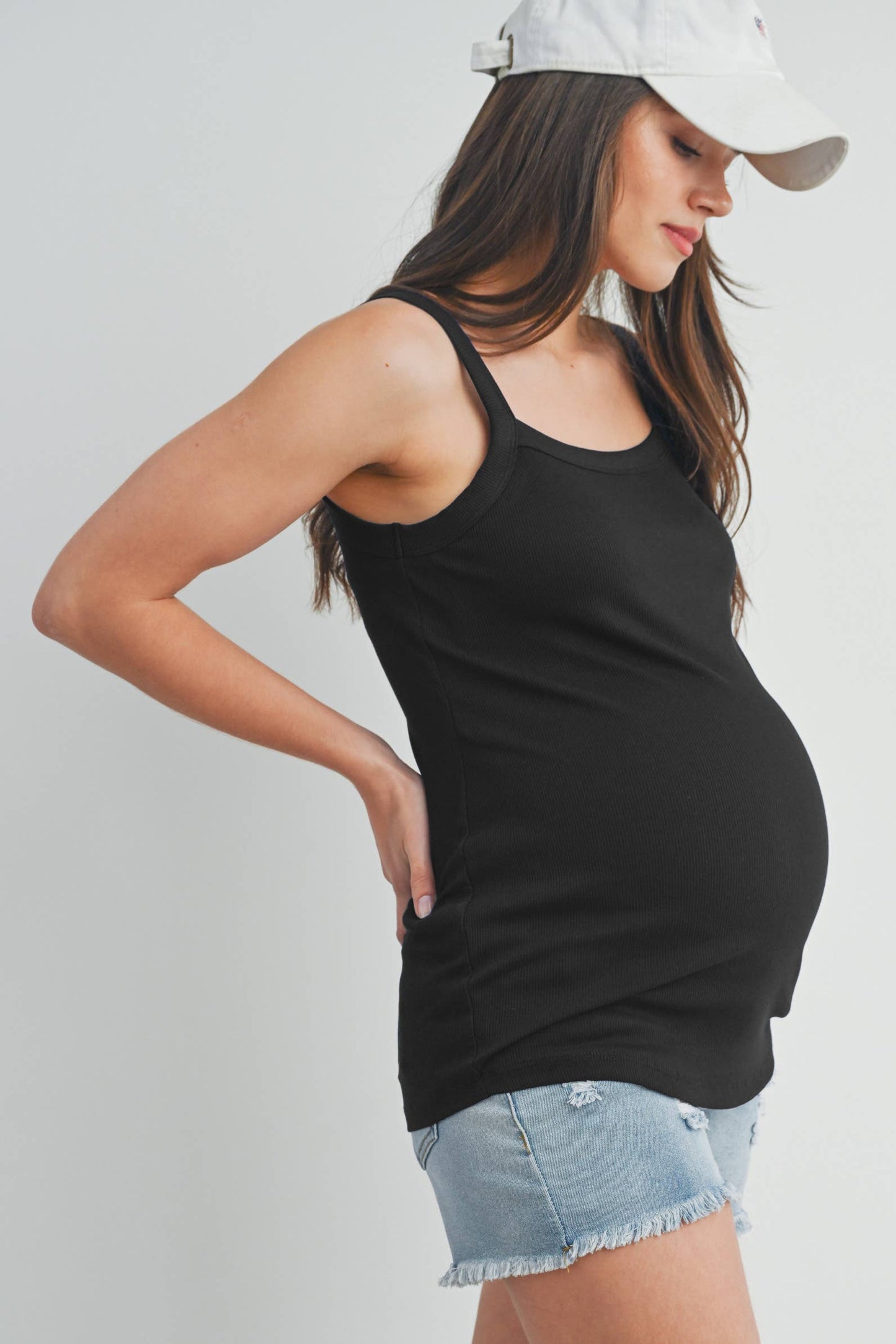 Ribbed Maternity Scoop Neck Cami Tank Top
