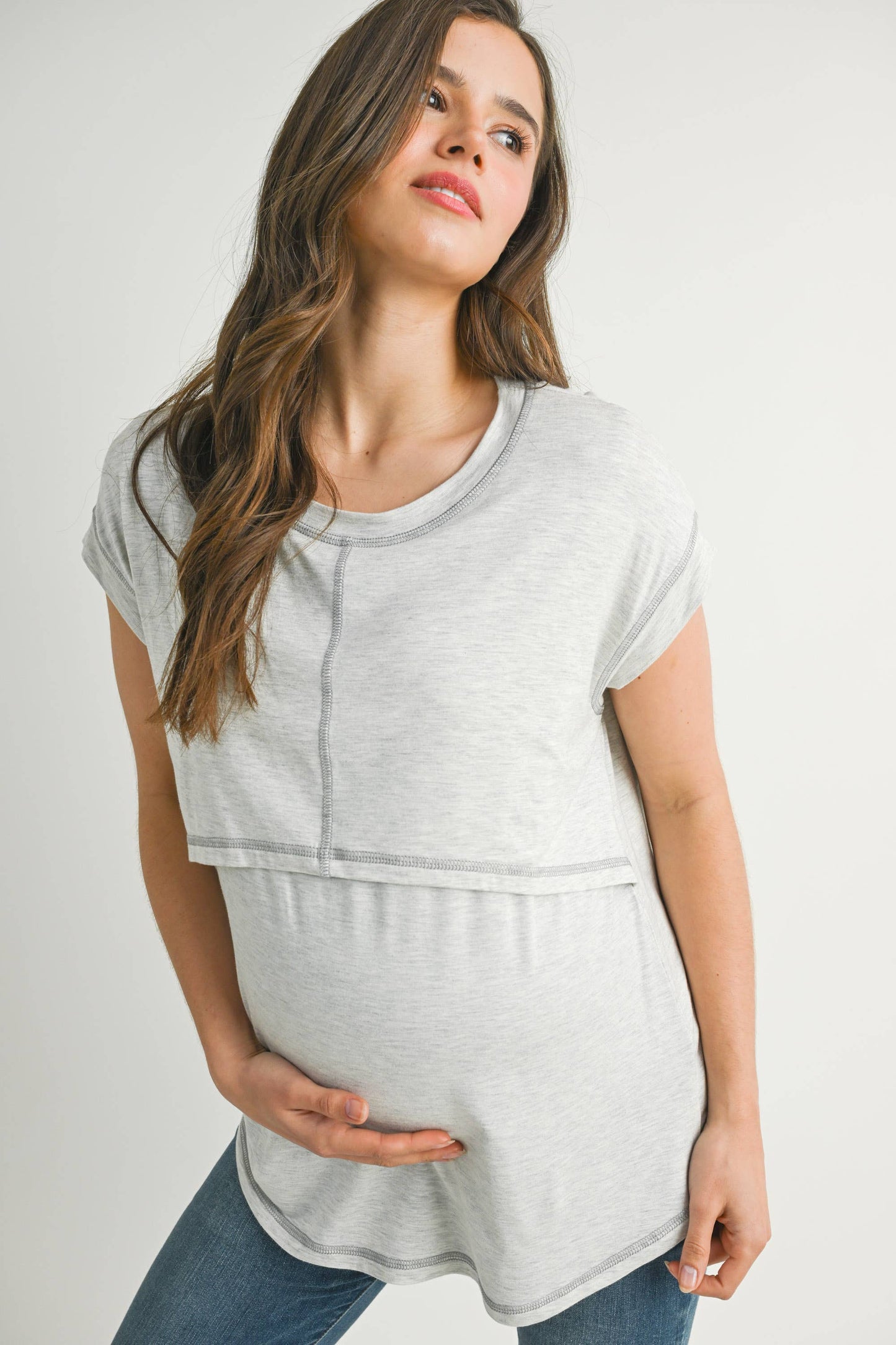 Double Layer Short Sleeve Maternity Nursing Top